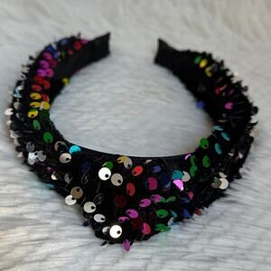 Headband metallic Velvet & Sequin Plush Headband. Rainbow Sequin Twist